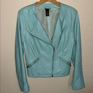 Rue21 Mint Blue Faux Leather Moto Jacket